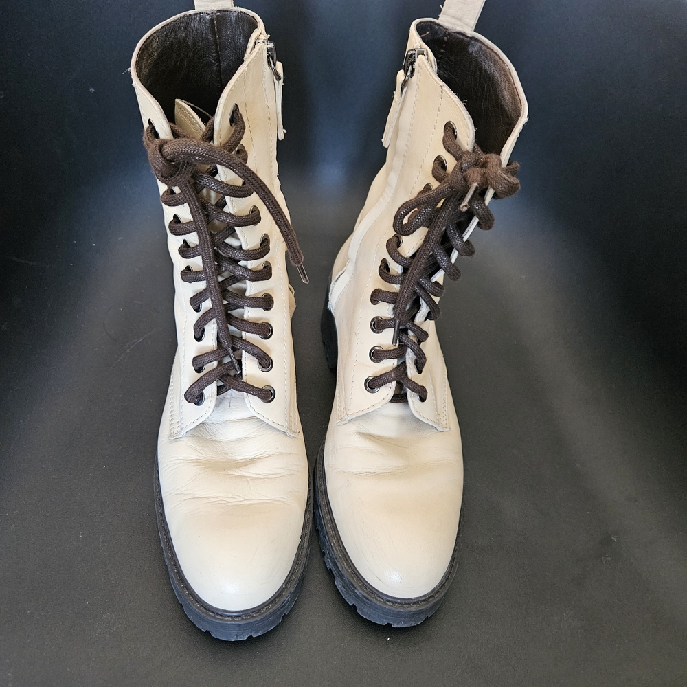 White / Ivory Leather Combat Boots - Picture 2 of 12